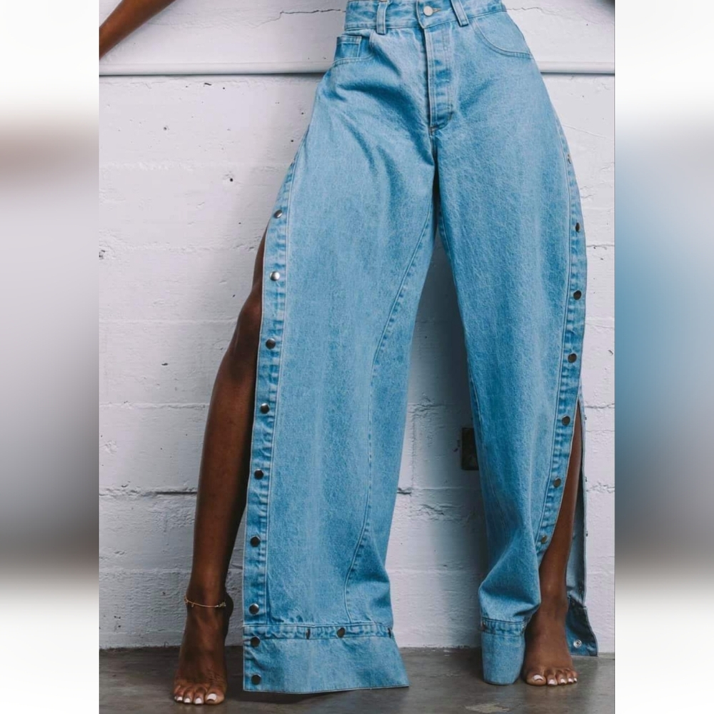 Highlight Oh Snap Side Wide Leg Statement Jeans – XL‎ (Approx Size 12)